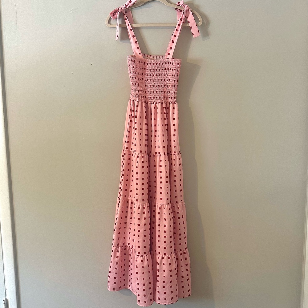 Pink Smocked Tie Strap Maxi Dress – Tiered Cottagecore Summer Dress - Picture 2 of 5